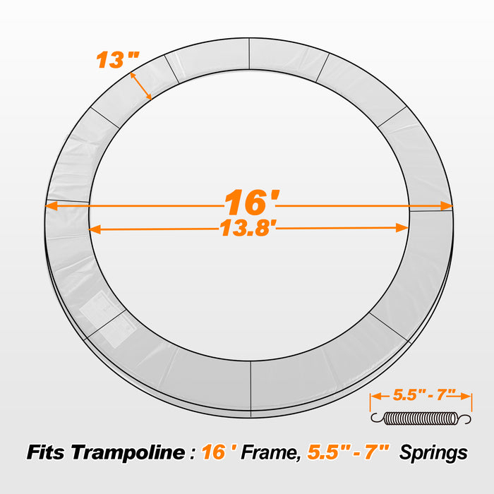 ExacMe Replacement Trampoline Pad, Safety Spring Cover Frame Pad 8 10 12 13 14 15 16FT, Grey, 6180-CP-GY