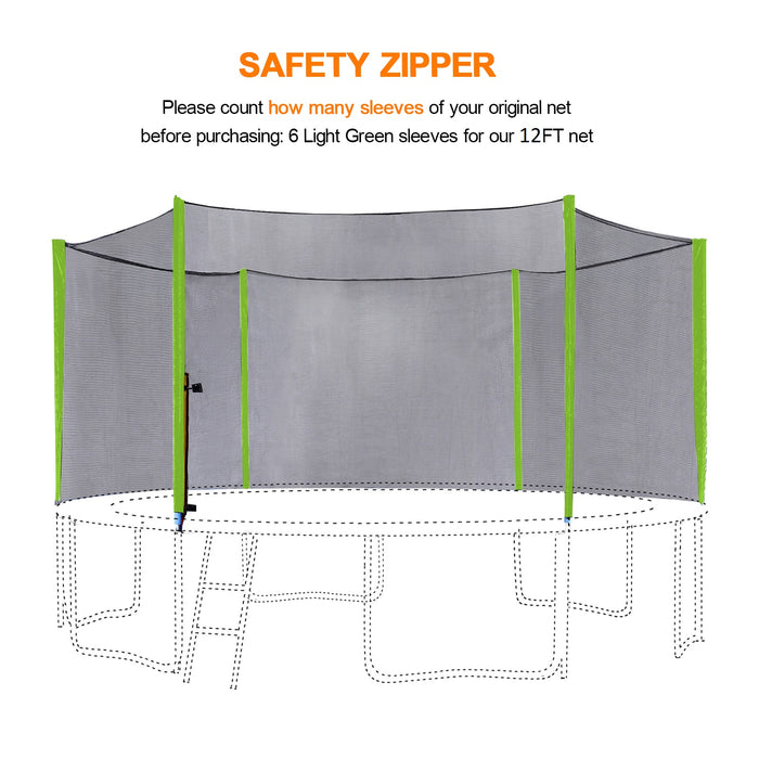 ExacMe 12 Foot Trampoline Net Replacement Outer Netting, 6 Light Green Sleeves | Poles Not Included, 6180-T12EN-LG