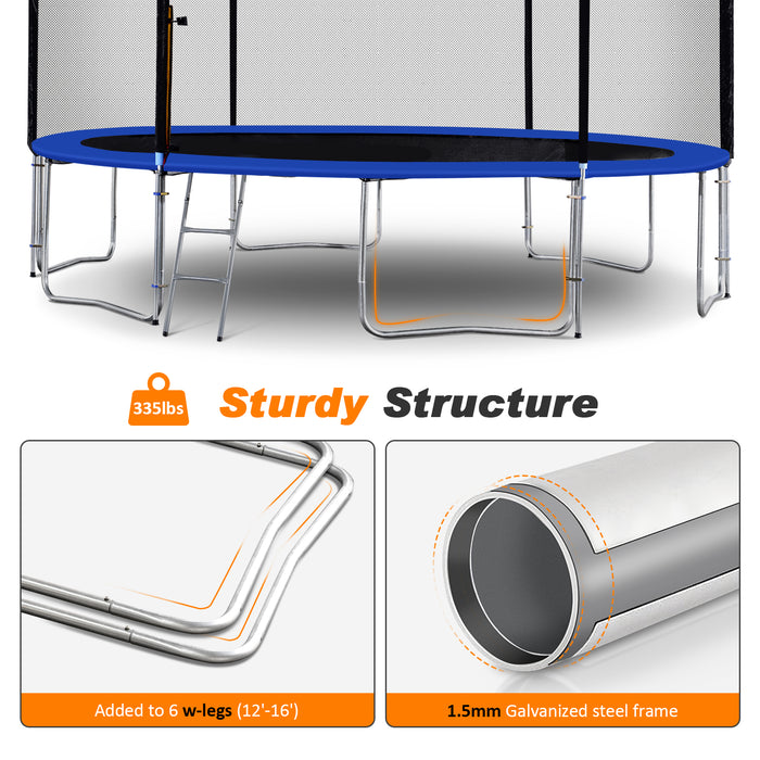 ExacMe Outdoor Trampoline 15 14 13 8 Foot with Rectangular Basketball Hoop Outer Enclosure and Ladder, T8-T16+BH07