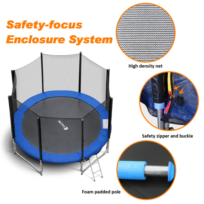 ExacMe Outdoor Trampoline 15 14 13 8 Foot with Rectangular Basketball Hoop Outer Enclosure and Ladder, T8-T16+BH07