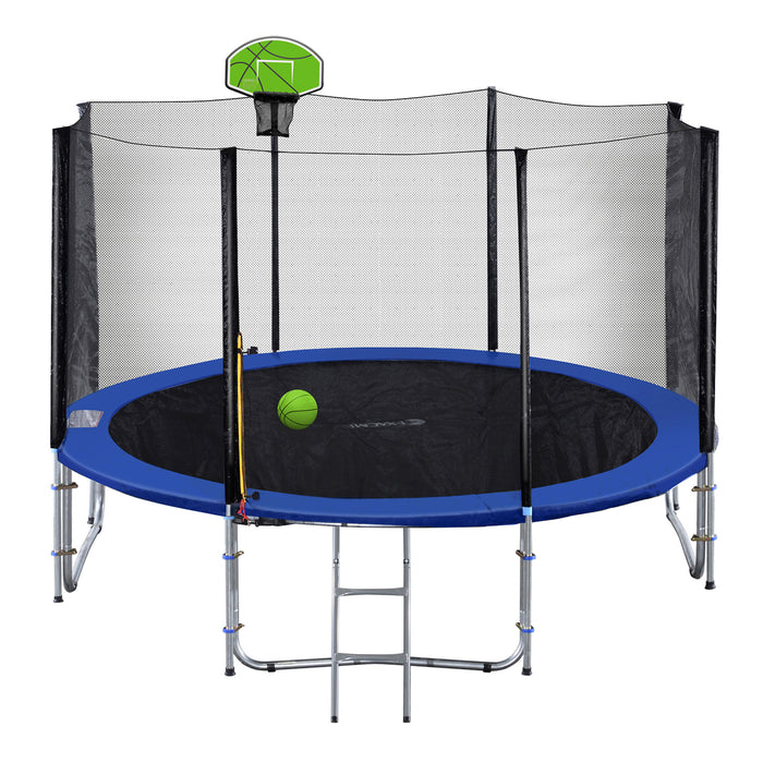 ExacMe Outdoor Trampoline 14 Foot with Basketball Hoop, Outer Enclosure and Ladder, T14+BH04