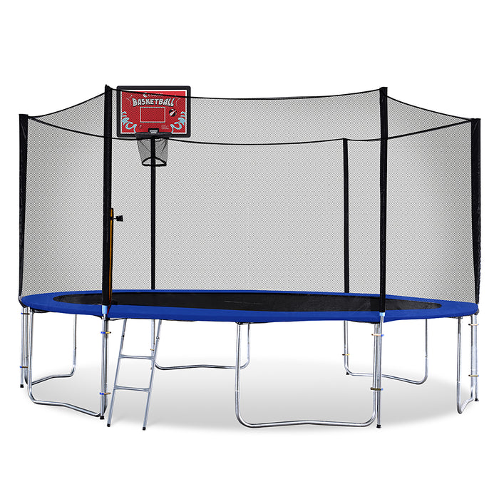 ExacMe Outdoor Trampoline 15 14 13 8 Foot with Rectangular Basketball Hoop Outer Enclosure and Ladder, T8-T16+BH07