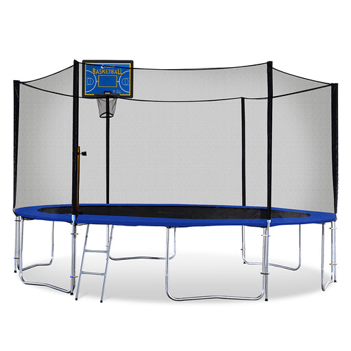ExacMe Outdoor Trampoline 14 Foot with Rectangular Basketball Hoop Outer Enclosure and Ladder, T14+BH07