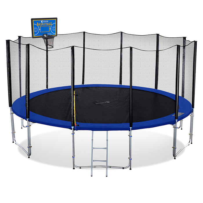 ExacMe Outdoor Trampoline 15 14 13 8 Foot with Rectangular Basketball Hoop Outer Enclosure and Ladder, T8-T16+BH07