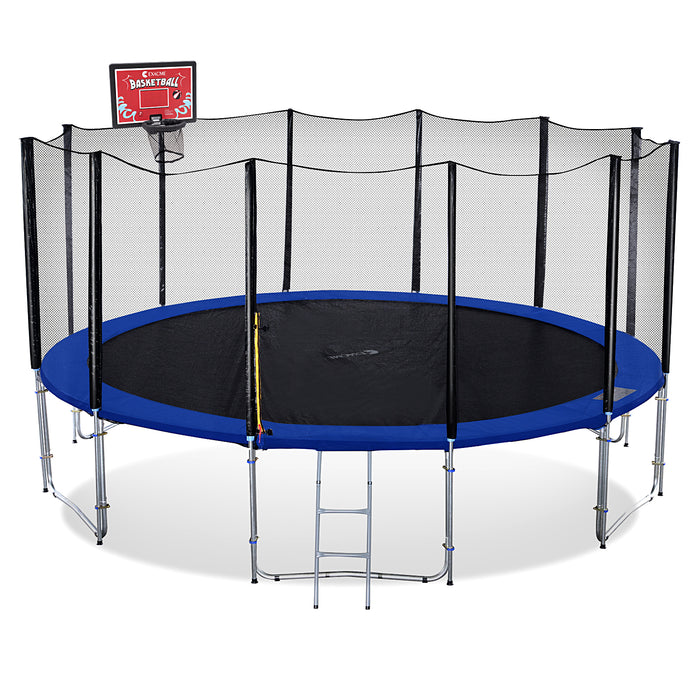 ExacMe Outdoor Trampoline 15 14 13 8 Foot with Rectangular Basketball Hoop Outer Enclosure and Ladder, T8-T16+BH07