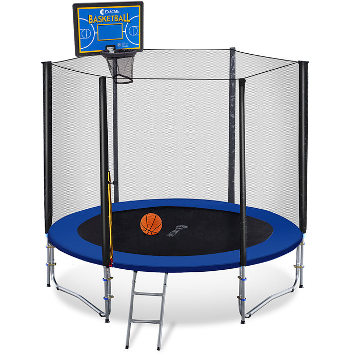 ExacMe Outdoor Trampoline 14 Foot with Rectangular Basketball Hoop Outer Enclosure and Ladder, T14+BH07