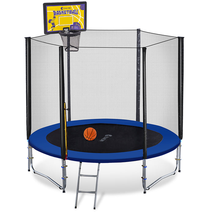 ExacMe Outdoor Trampoline 15 14 13 8 Foot with Rectangular Basketball Hoop Outer Enclosure and Ladder, T8-T16+BH07