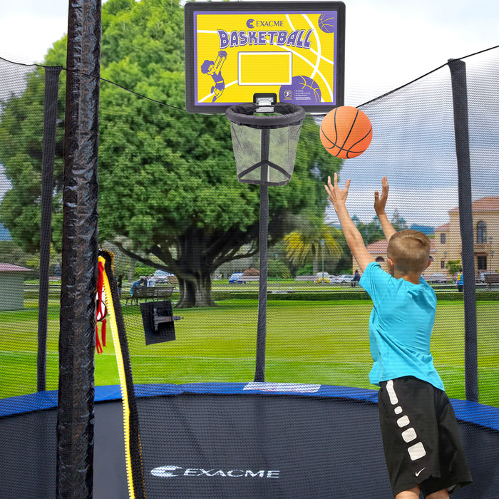 ExacMe Outdoor Trampoline 15 14 13 8 Foot with Rectangular Basketball Hoop Outer Enclosure and Ladder, T8-T16+BH07