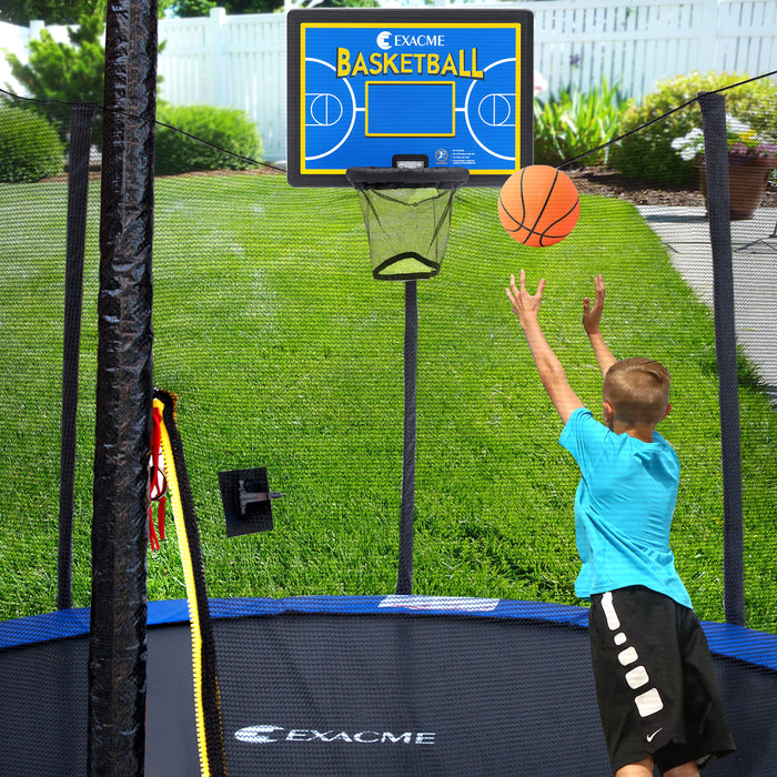 ExacMe 15 Foot Luxury Trampoline with Rectangular Basketball Hoop and Premium Enclosure Carbon Fiber Rod, 400 LBS Weight Limit, L15+BH07