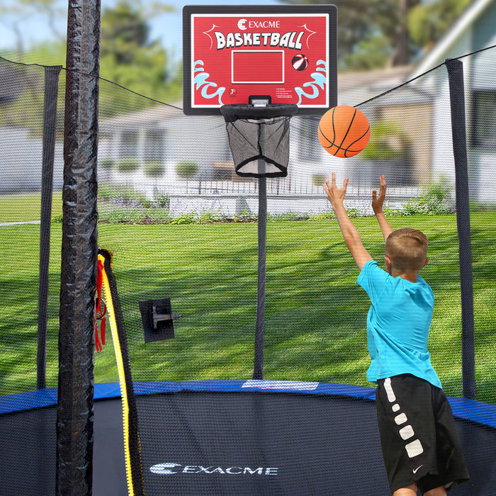 ExacMe Outdoor Trampoline 15 14 13 8 Foot with Rectangular Basketball Hoop Outer Enclosure and Ladder, T8-T16+BH07