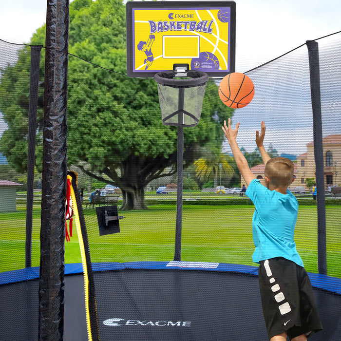 ExacMe Rectangle Basketball Hoop and Ball for Trampoline, 31.9" x 22.8", Attachment for Straight Enclosure Net Pole (Pump, Instruction Manual Included)