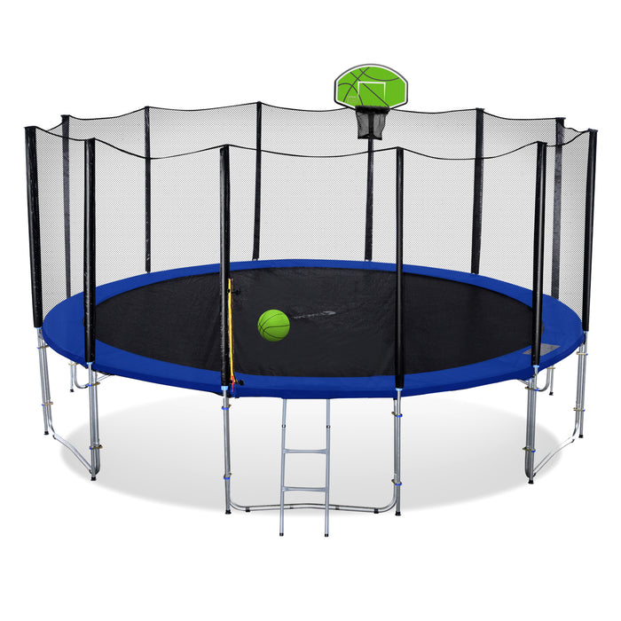 ExacMe Outdoor Trampoline 16 15 14 13 12 10 8 Foot with Basketball Hoop, Outer Enclosure and Ladder, T8-T16+BH04