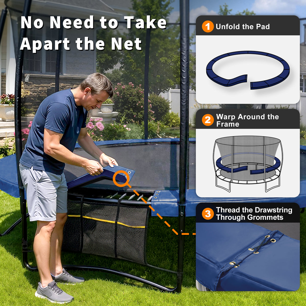 Premium Thicker Trampoline Replacement Pad with Opening and Storage Bag  8 10 12 13 14 15 16FT