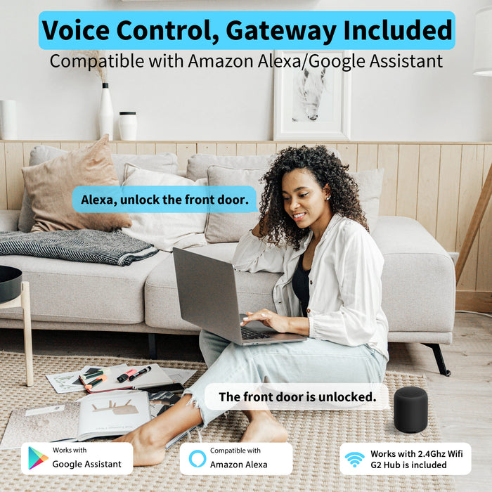 Exacme Keyless Entry Door Lock with G2 Gateway, WiFi Deadbolt Smart Fingerprint Lock Compatible with Alexa & Google Assistant, Keypad Door Lock TG23