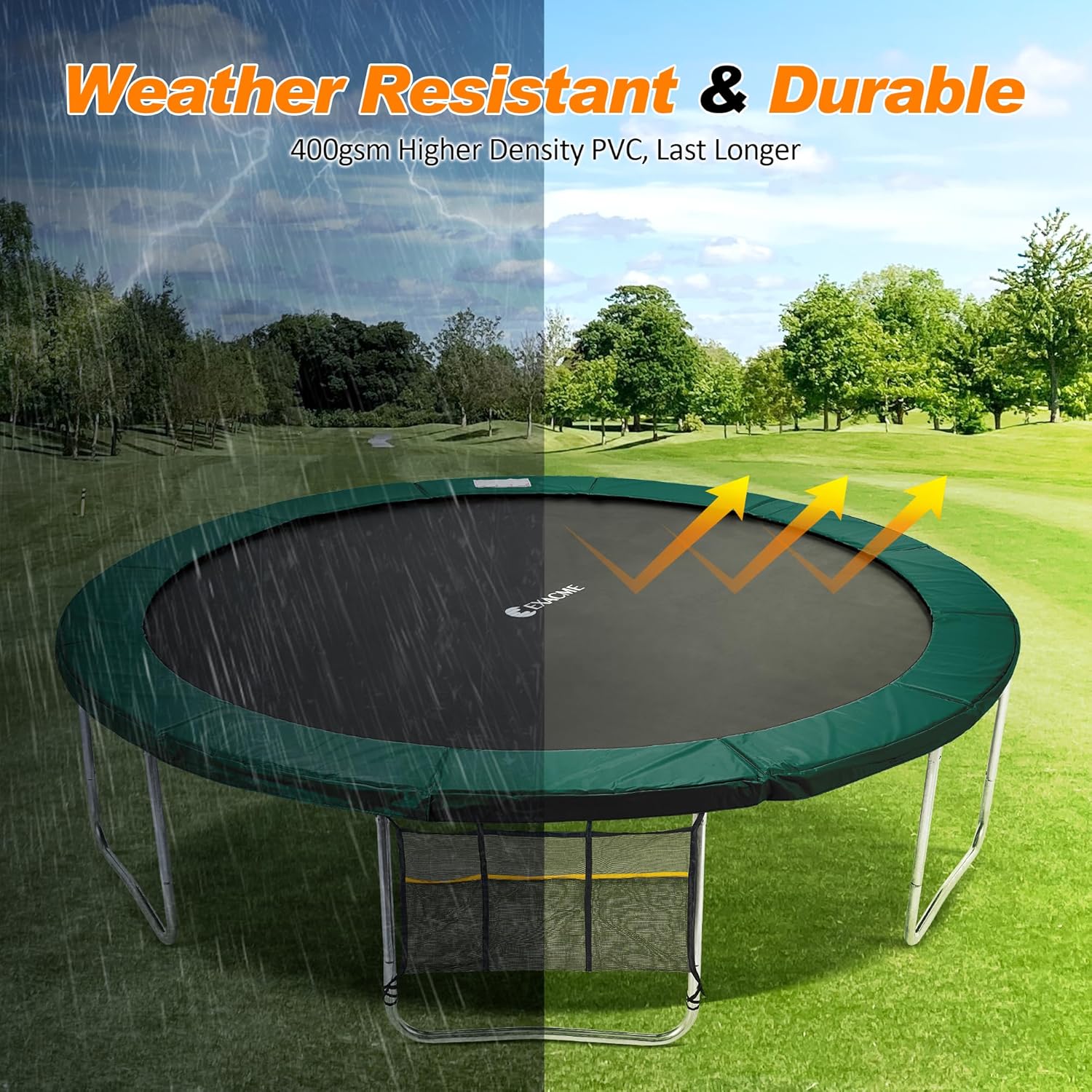 ExacMe Thicker Trampoline Pad with Opening, Replacement Spring Cover Safety Pads with Storage Bag, Dark Green 6181-P-DG