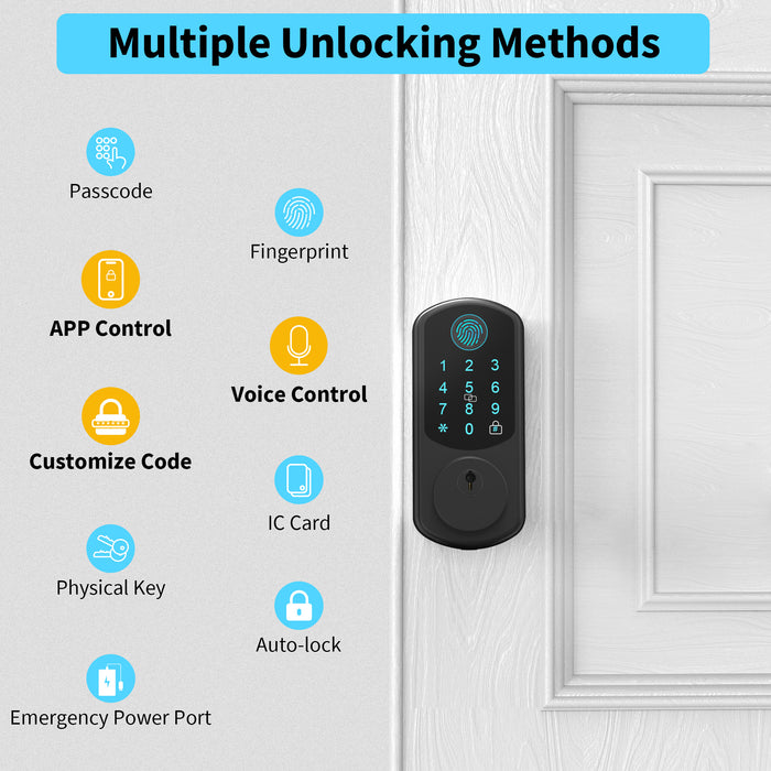 Exacme Keyless Entry Door Lock with G2 Gateway, WiFi Deadbolt Smart Fingerprint Lock Compatible with Alexa & Google Assistant, Keypad Door Lock TG23