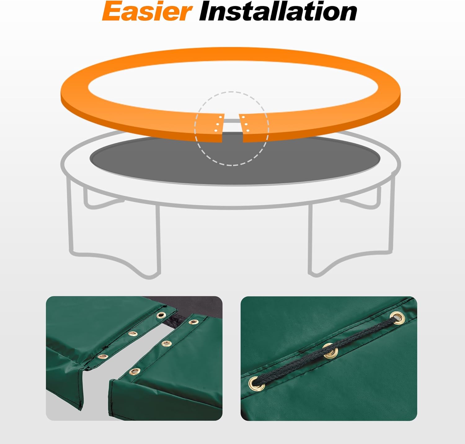 ExacMe Thicker Trampoline Pad with Opening, Replacement Spring Cover Safety Pads with Storage Bag, Dark Green 6181-P-DG