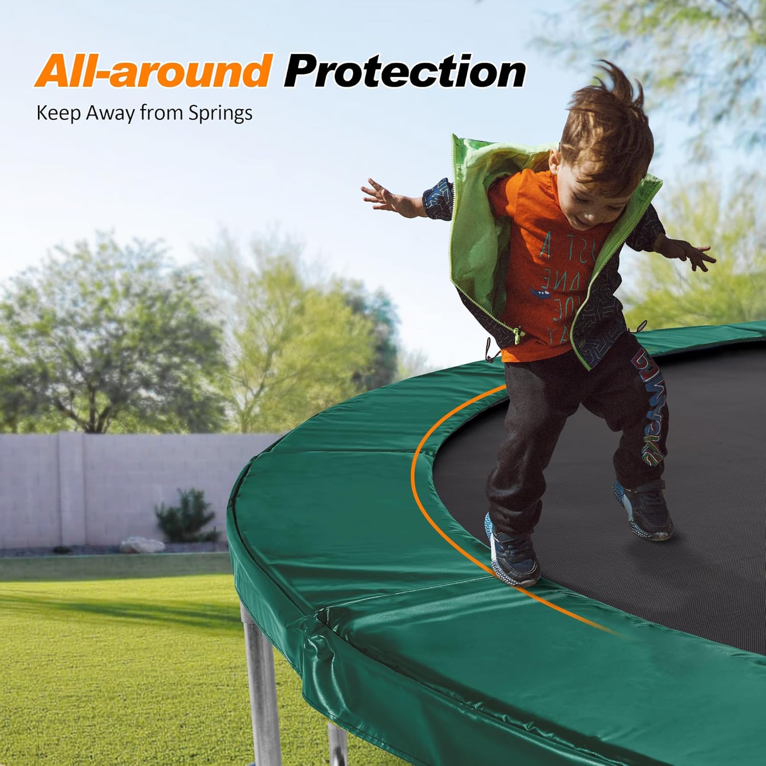 ExacMe Thicker Trampoline Pad with Opening, Replacement Spring Cover Safety Pads with Storage Bag, Dark Green 6181-P-DG
