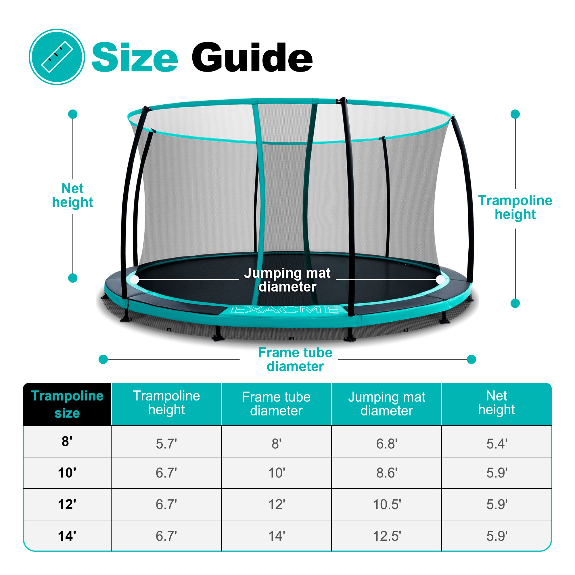 In-Ground Round Trampoline with Net  8/10/12/14FT