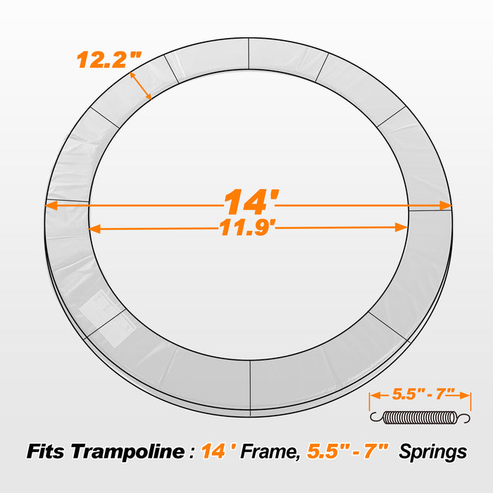 ExacMe Replacement Trampoline Pad, Safety Spring Cover Frame Pad 8 10 12 13 14 15 16FT, Orange, 6180-CP-Y