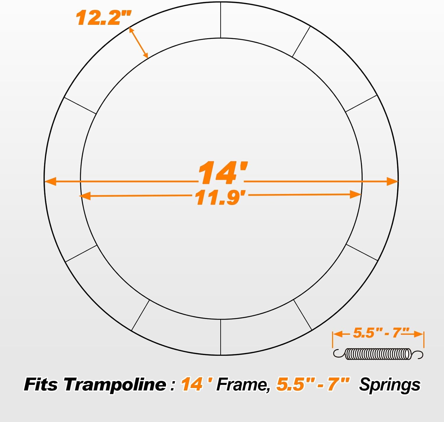 Premium Thicker Trampoline Replacement Pad with Opening and Storage Bag  8 10 12 13 14 15 16FT