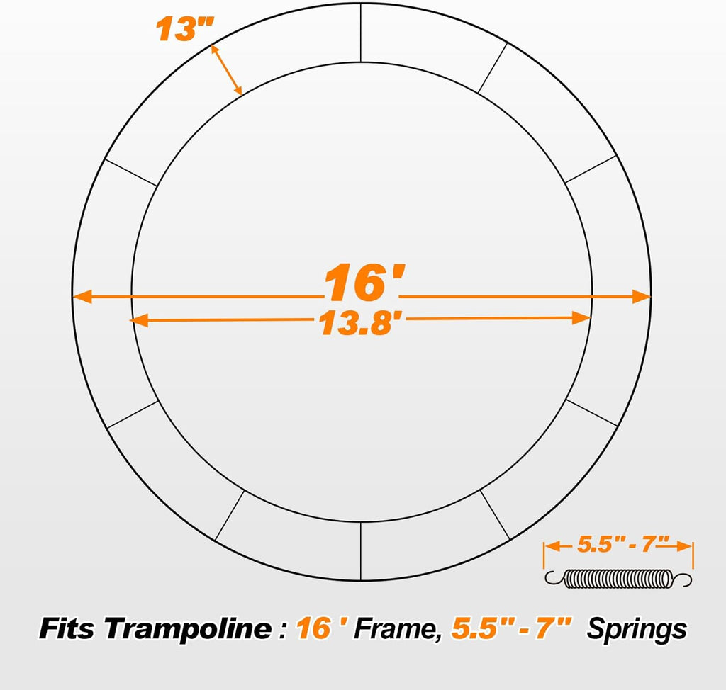 Premium Thicker Trampoline Replacement Pad with Opening and Storage Bag  8 10 12 13 14 15 16FT