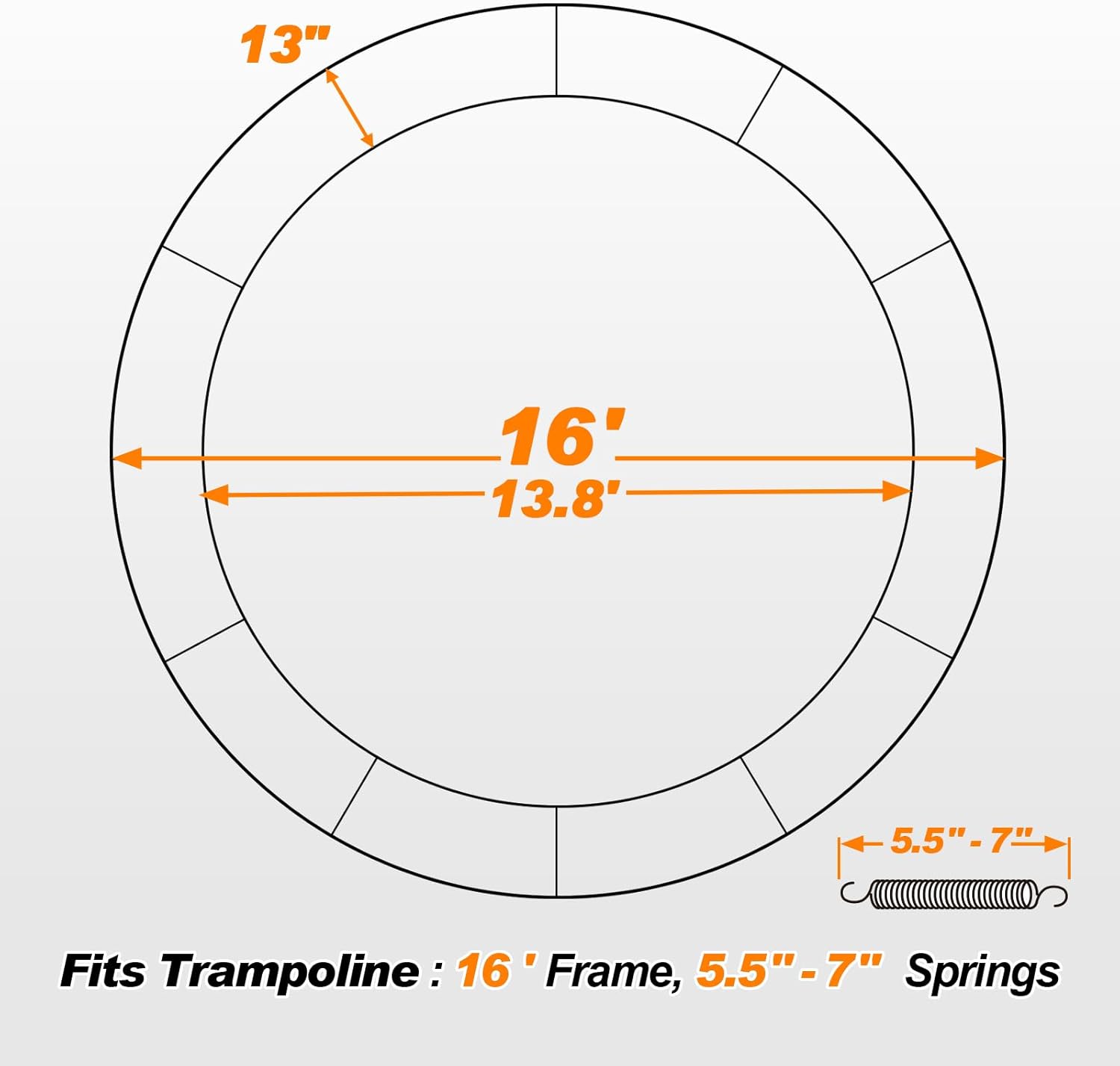 Premium Thicker Trampoline Replacement Pad with Opening and Storage Bag  8 10 12 13 14 15 16FT