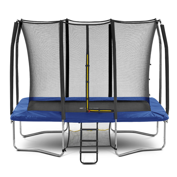 Exacme 7X10FT 8X12FT Double Enclosure Openings Rectangle Trampoline for Kids, Small Outdoor Rectangular Trampoline with Enclosure Net, Wide Ladder, 4 Wind Stakes, Shoe Storage Bag, 330LB Capacity