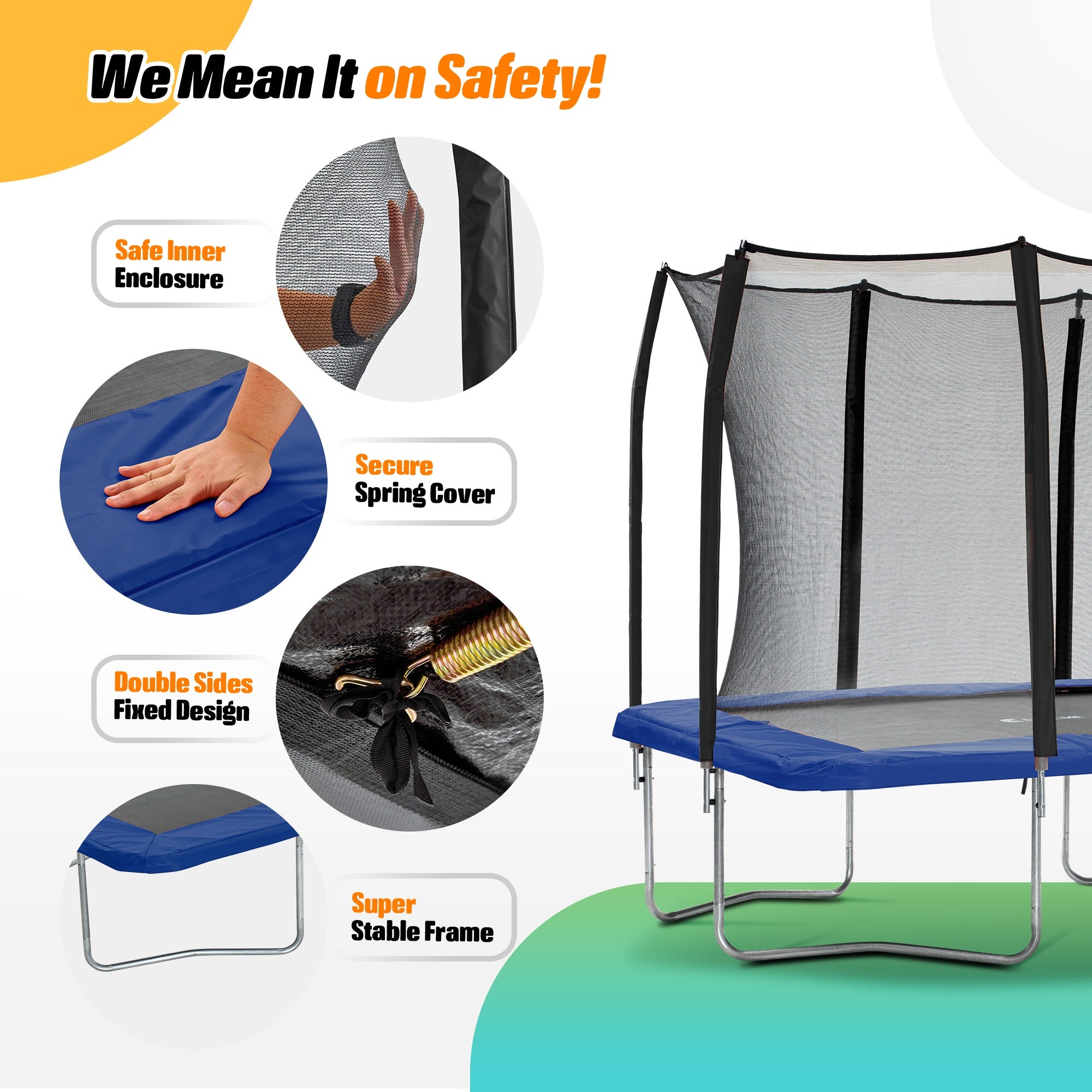 Rectangular Trampoline with Net  7×10FT   8×12FT   9×14FT