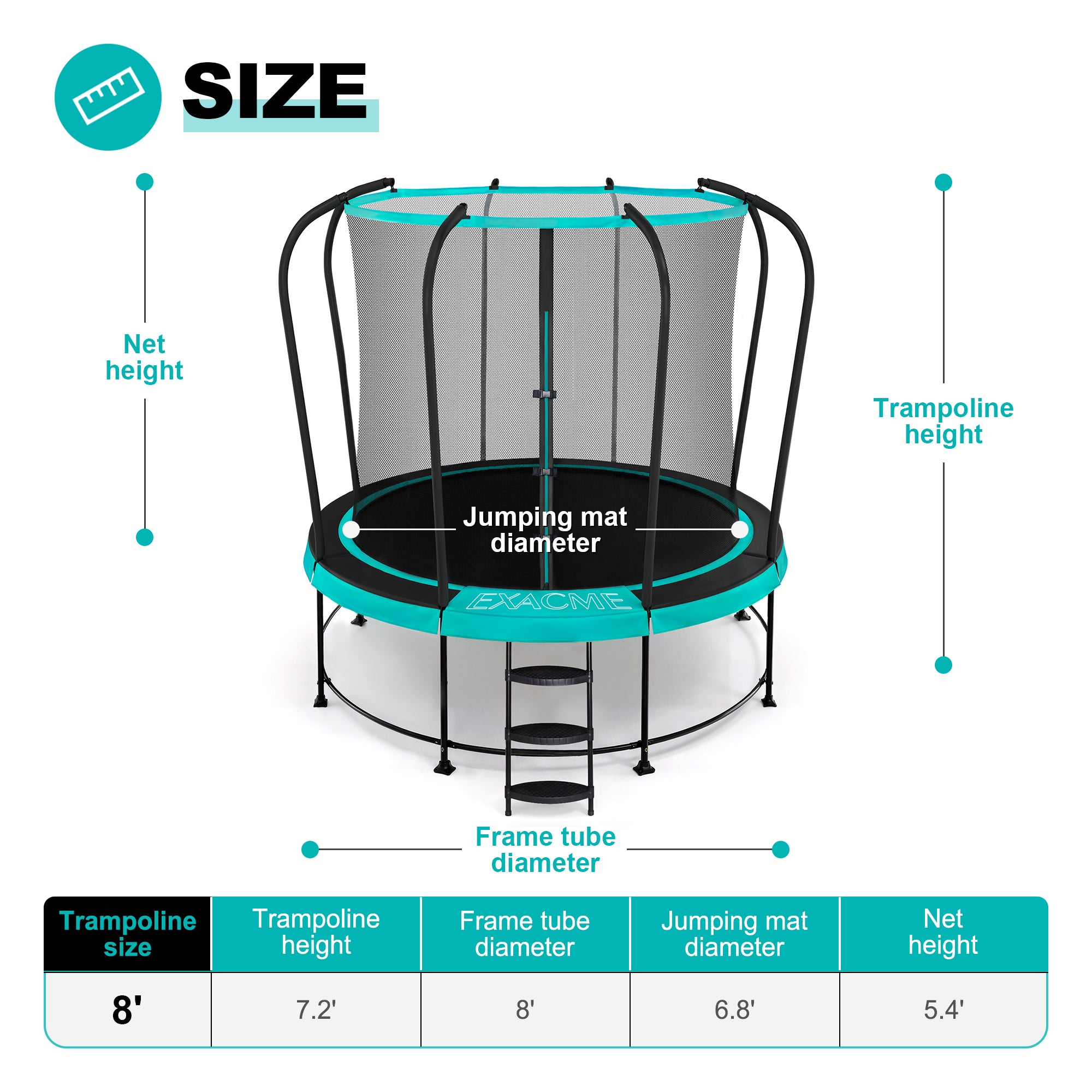Double-Frame Round Trampoline with Net  8/10/12/14/15/16FT