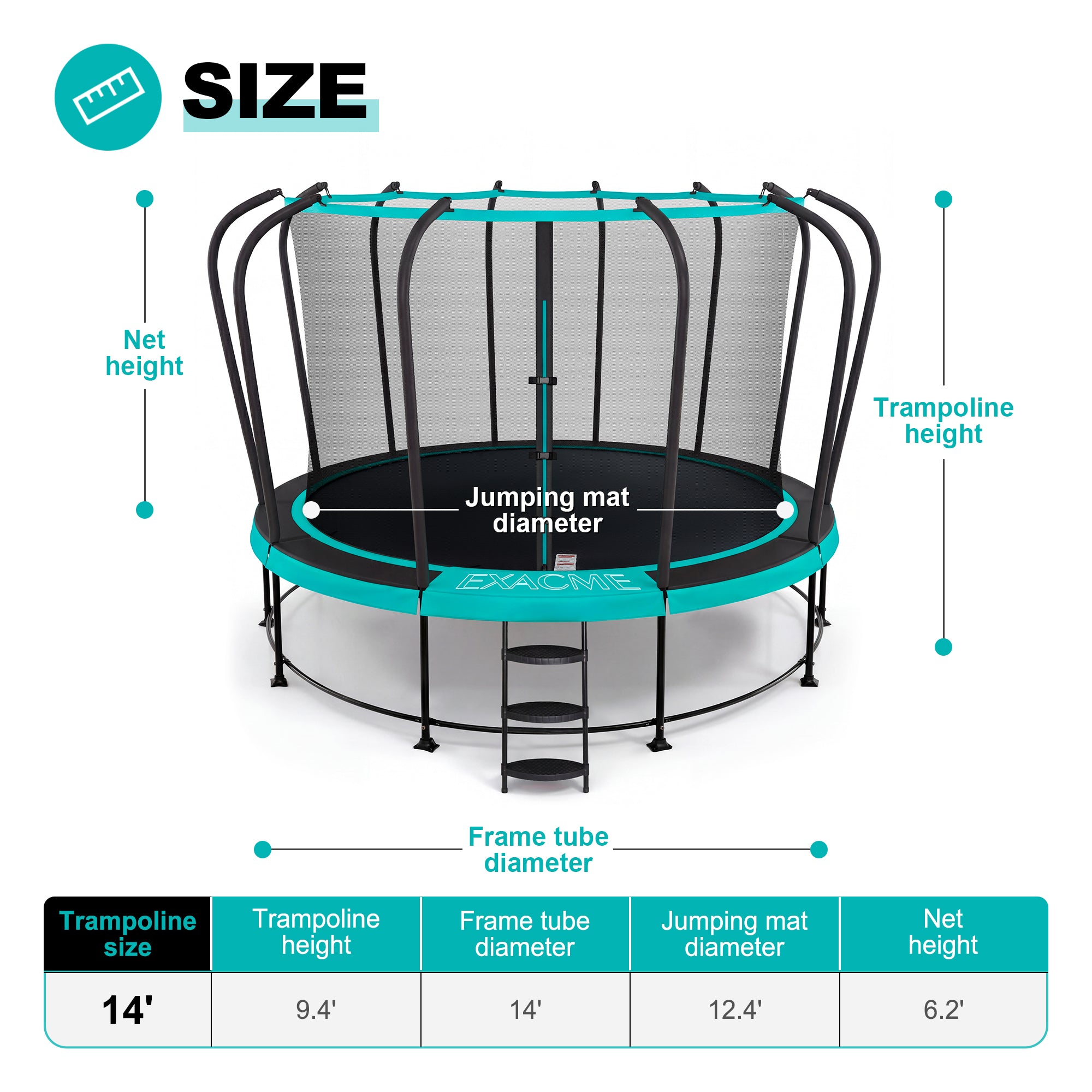 Double-Frame Round Trampoline with Net  8/10/12/14/15/16FT