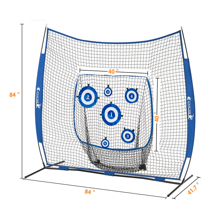 ExacMe 7'x7' 8'x8' Baseball Softball Practice Net with 6 Targets for Hitting Pitching, Anchor Kits, Carry Bag, Indoor Outdoor Use, BG17/BG28