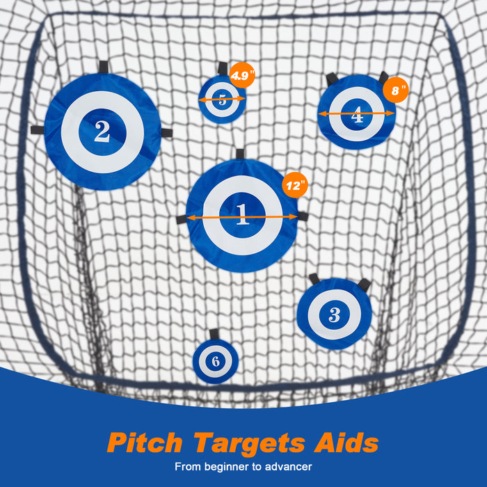 ExacMe 7'x7' 8'x8' Baseball Softball Practice Net with 6 Targets for Hitting Pitching, Anchor Kits, Carry Bag, Indoor Outdoor Use, BG17/BG28