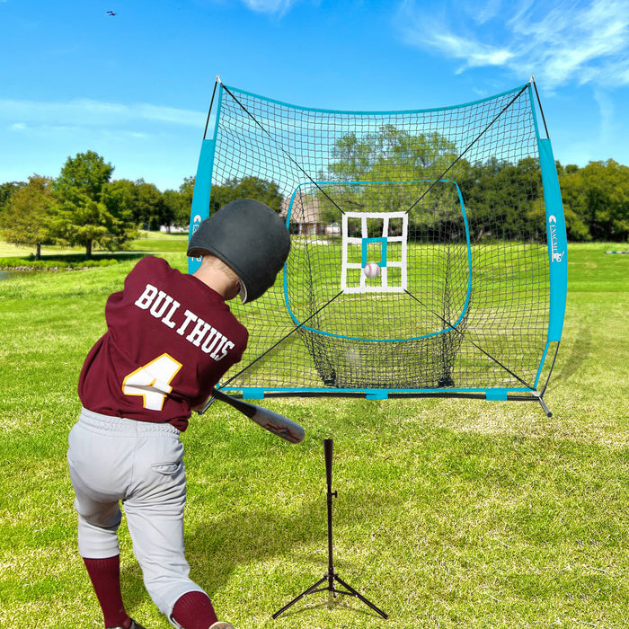 ExacMe 9'×9' 6pc Baseball & Softball Practice Net, Hitting Pitching Net with Strike Zone, Tee, Caddy and Carry Bag, BS108