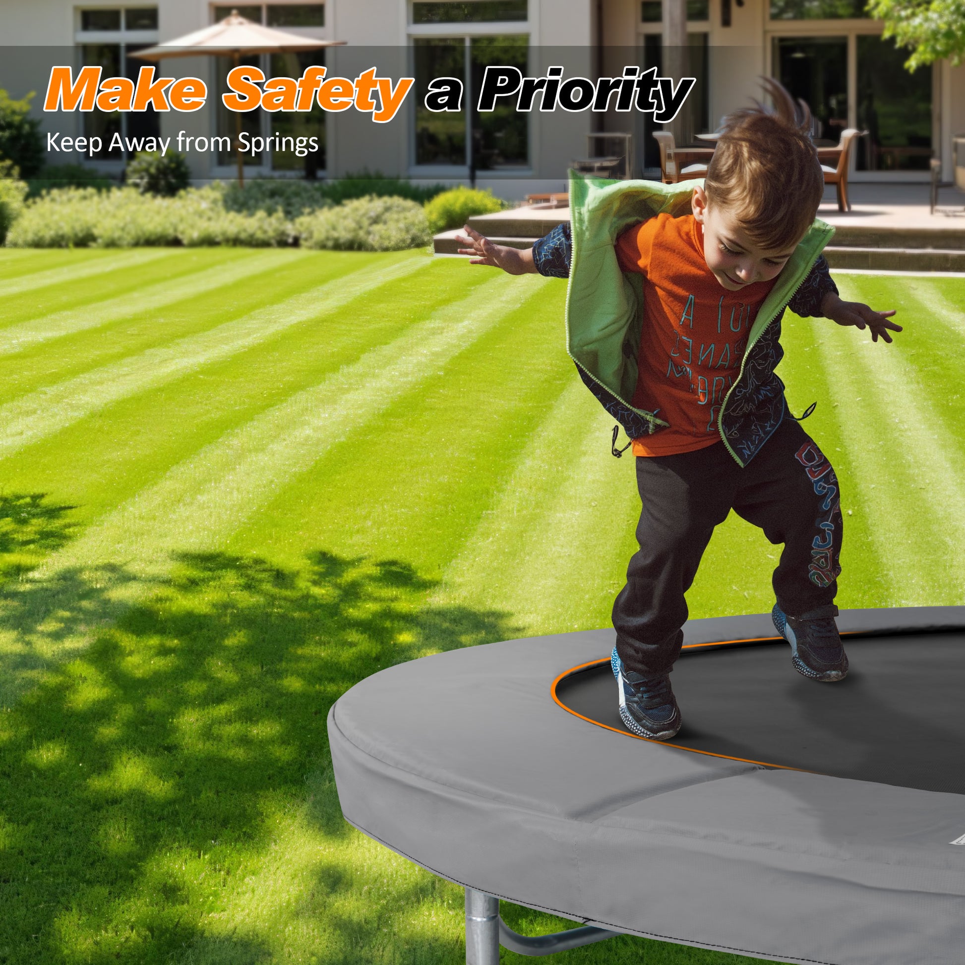 Upgraded Double-Sided Trampoline Pad 8 10 12 14 15 16ft, Replacement Safety Spring Cover Round, Waterproof Tear-Resistant, No Hole for Pole