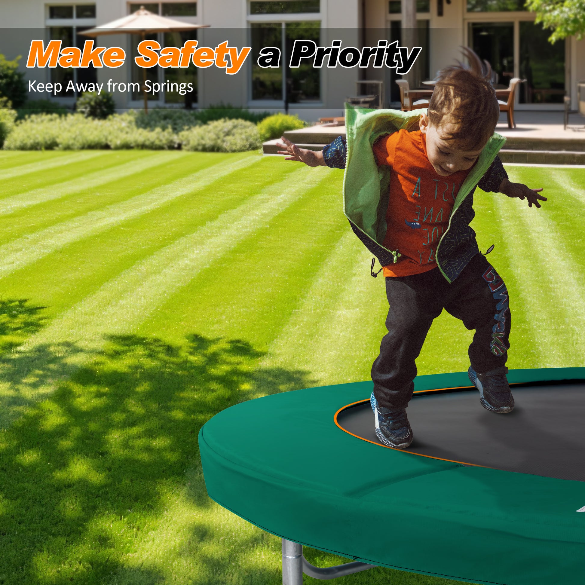 Upgraded Double-Sided Trampoline Pad 8 10 12 14 15 16ft, Replacement Safety Spring Cover Round, Waterproof Tear-Resistant, No Hole for Pole