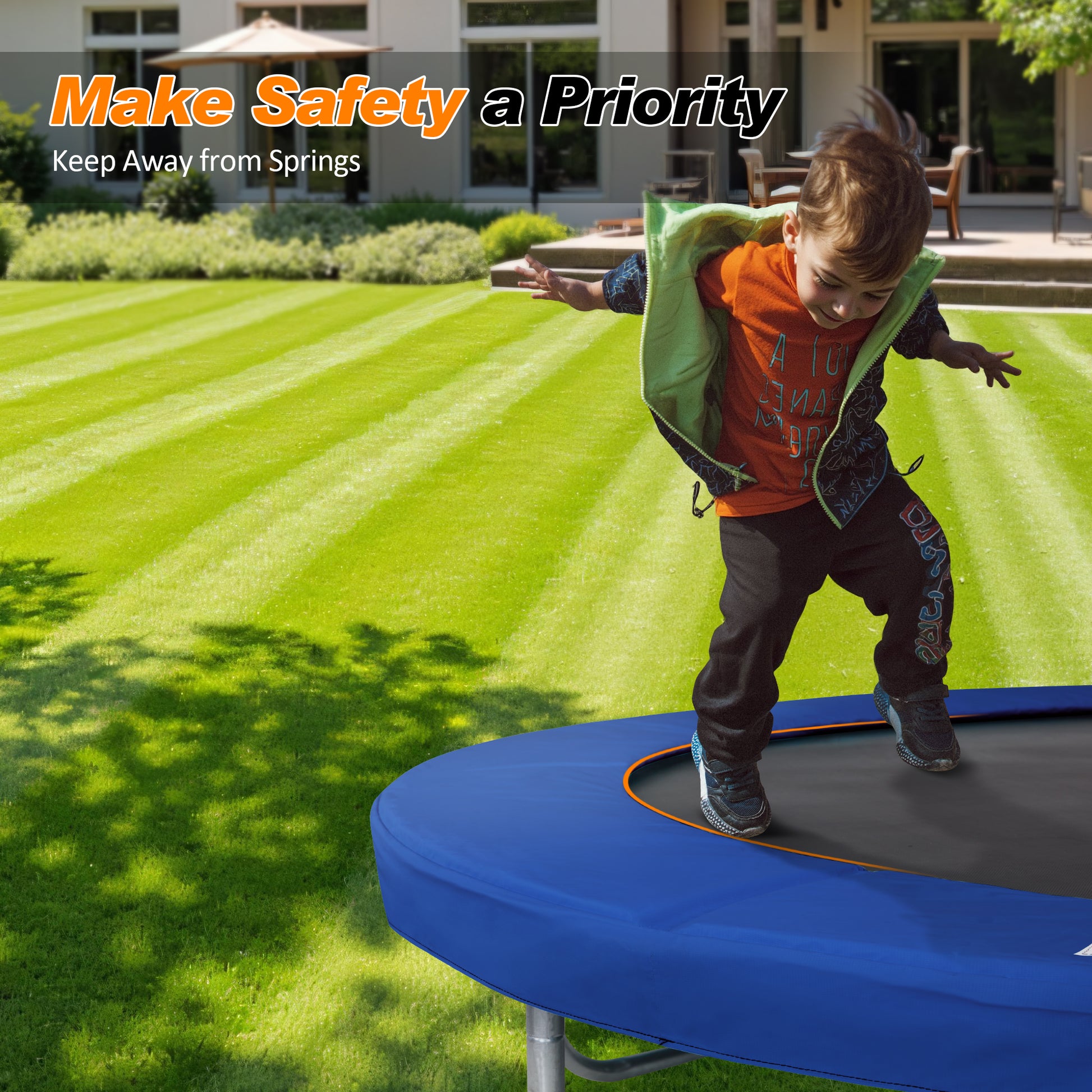 Upgraded Double-Sided Trampoline Pad 8 10 12 14 15 16ft, Replacement Safety Spring Cover Round, Waterproof Tear-Resistant, No Hole for Pole