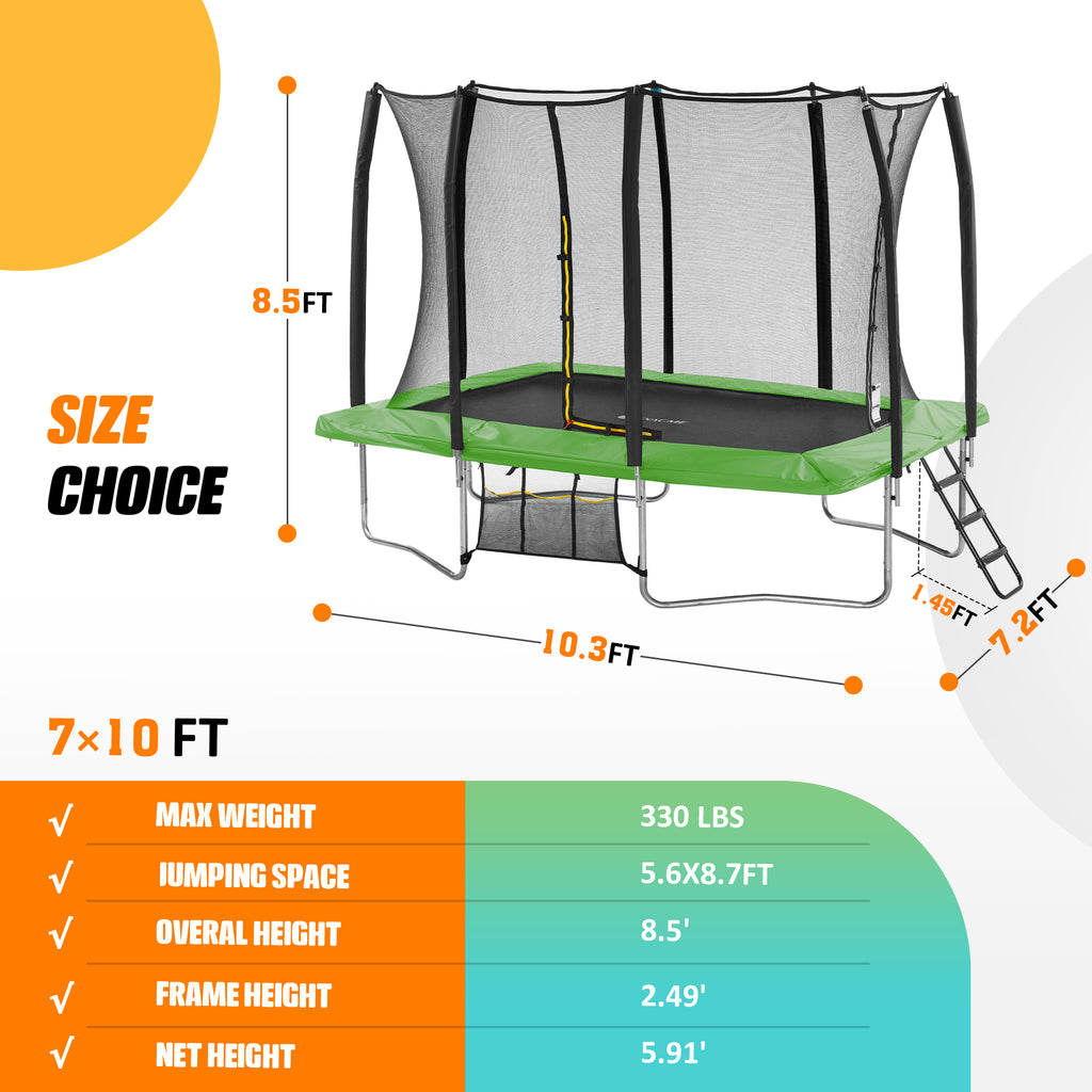 Rectangular Trampoline with Net  7×10FT   8×12FT   9×14FT