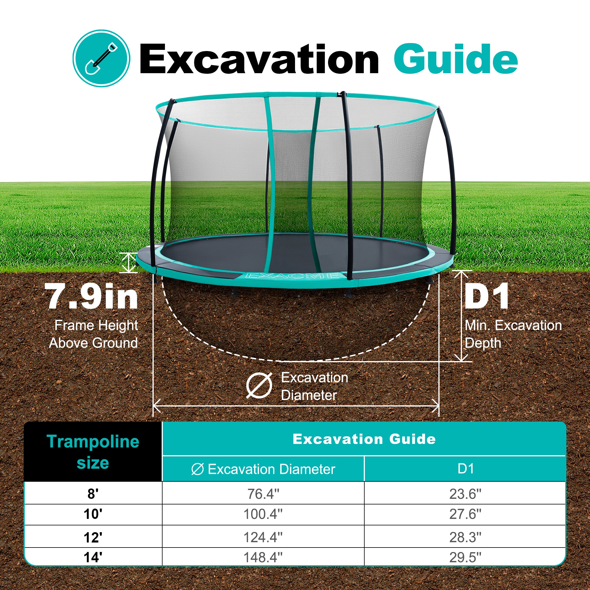 In-Ground Round Trampoline with Net  8/10/12/14FT