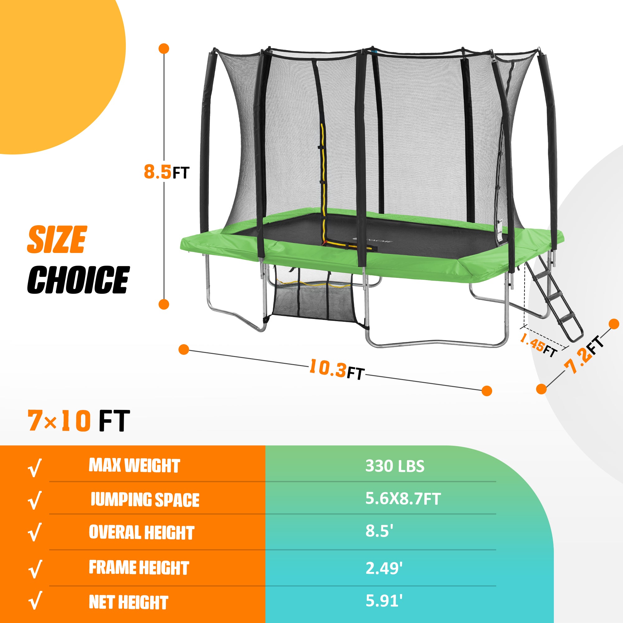 7 × 10FT Rectangle Trampoline for Small Space