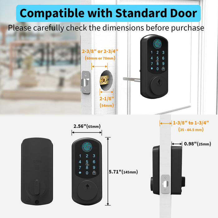 Exacme Keyless Entry Door Lock with G2 Gateway, WiFi Deadbolt Smart Fingerprint Lock Compatible with Alexa & Google Assistant, Keypad Door Lock TG23