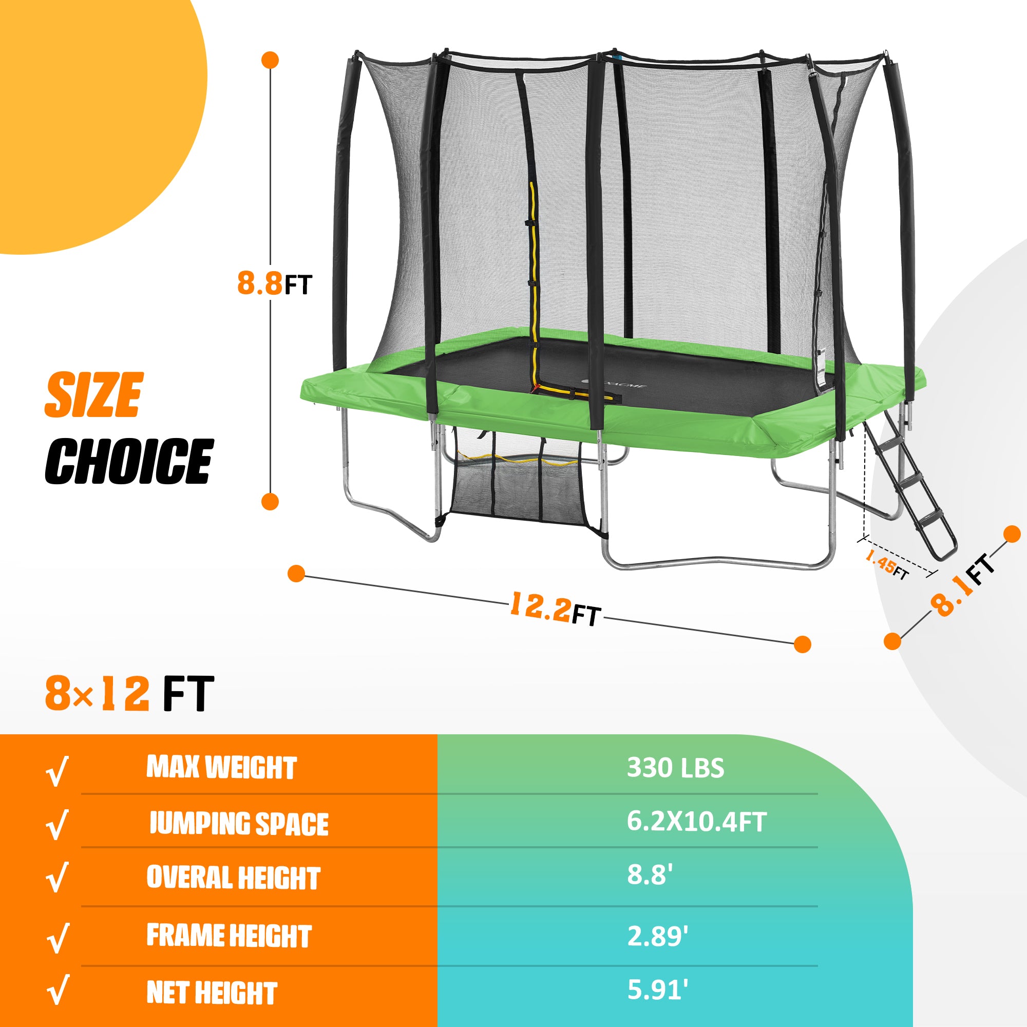 8 × 12FT Rectangle Trampoline