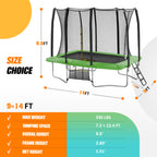 Rectangular Trampoline with Net  7×10FT   8×12FT   9×14FT