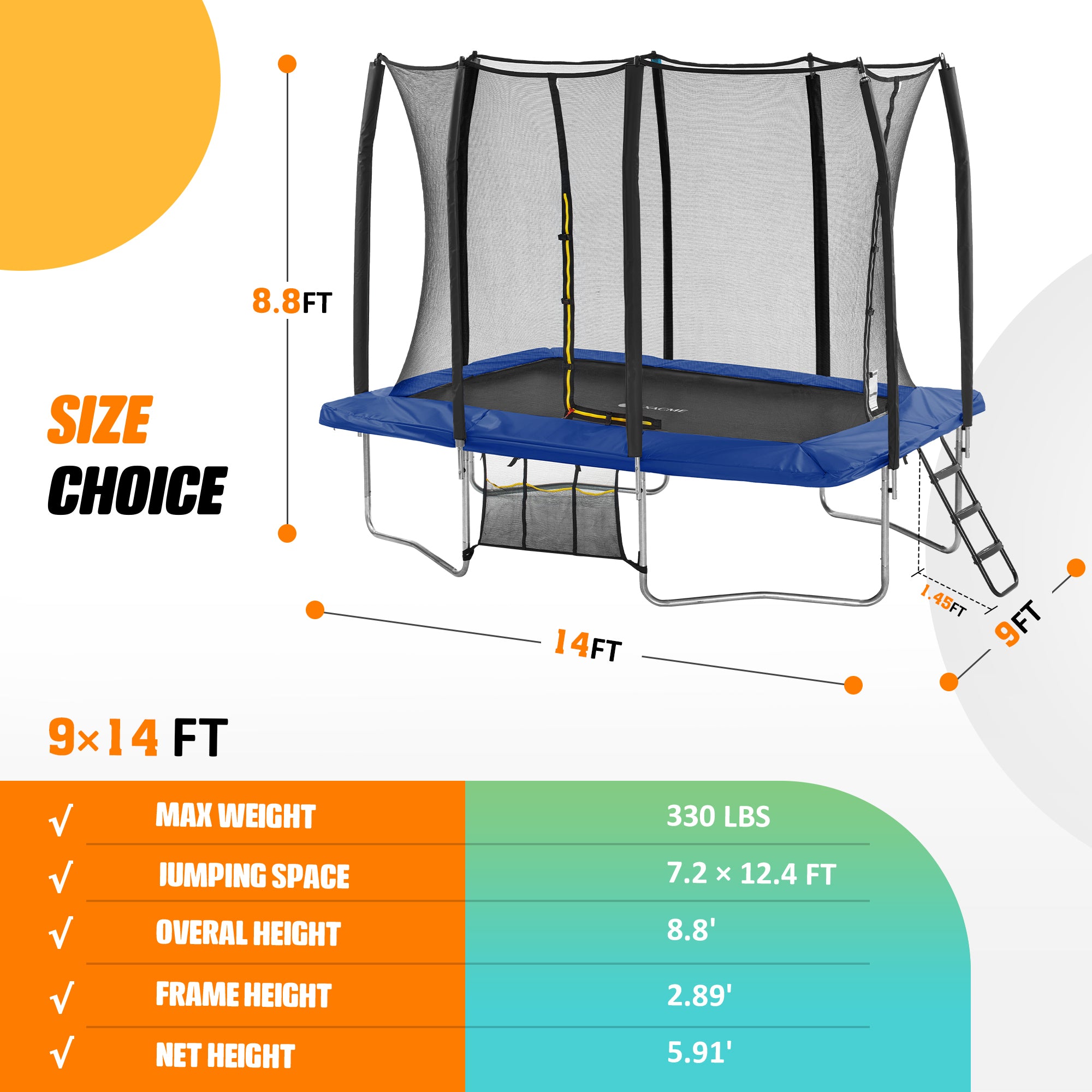 9 × 14FT Rectangle Trampoline