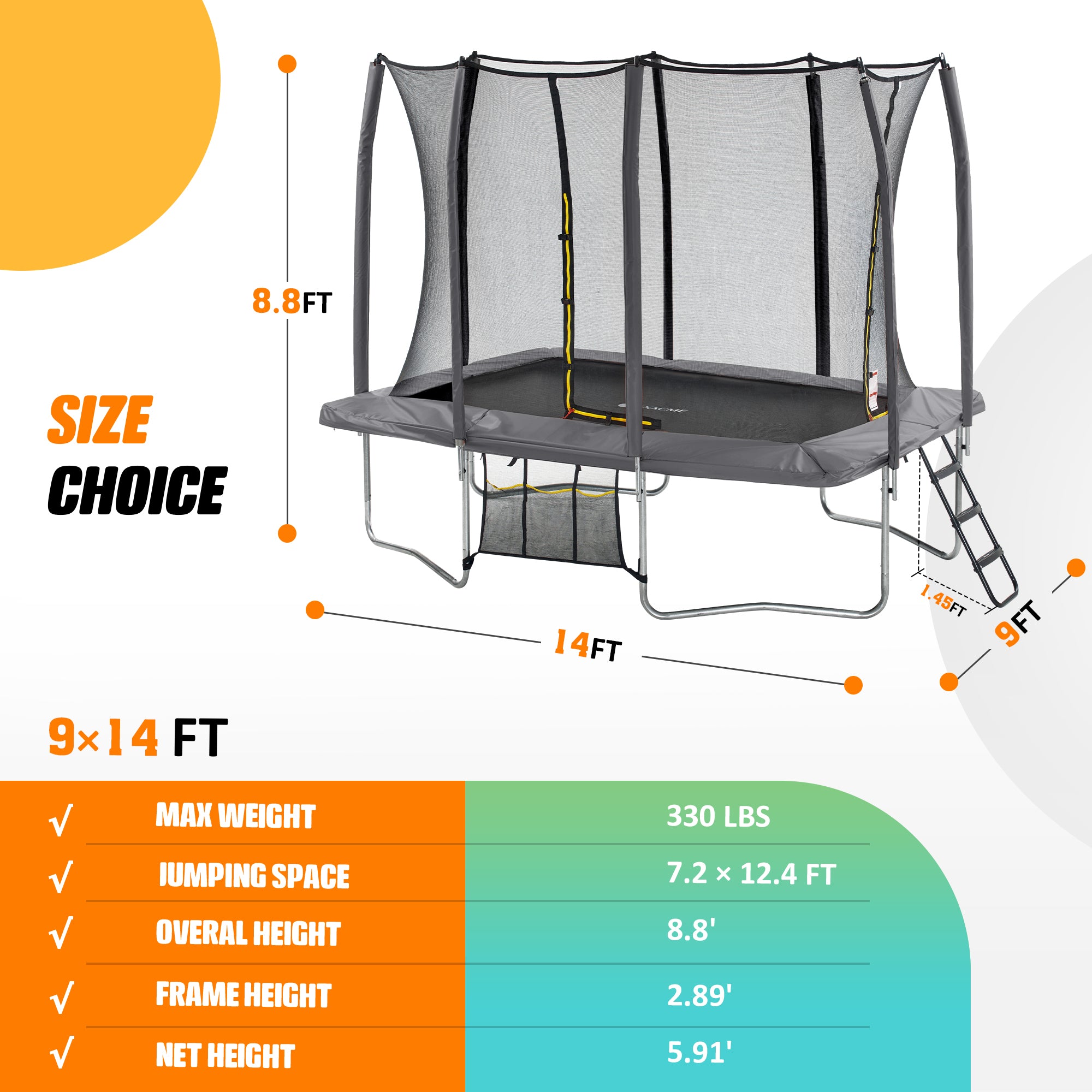 9 × 14FT Rectangle Trampoline – ExacMe