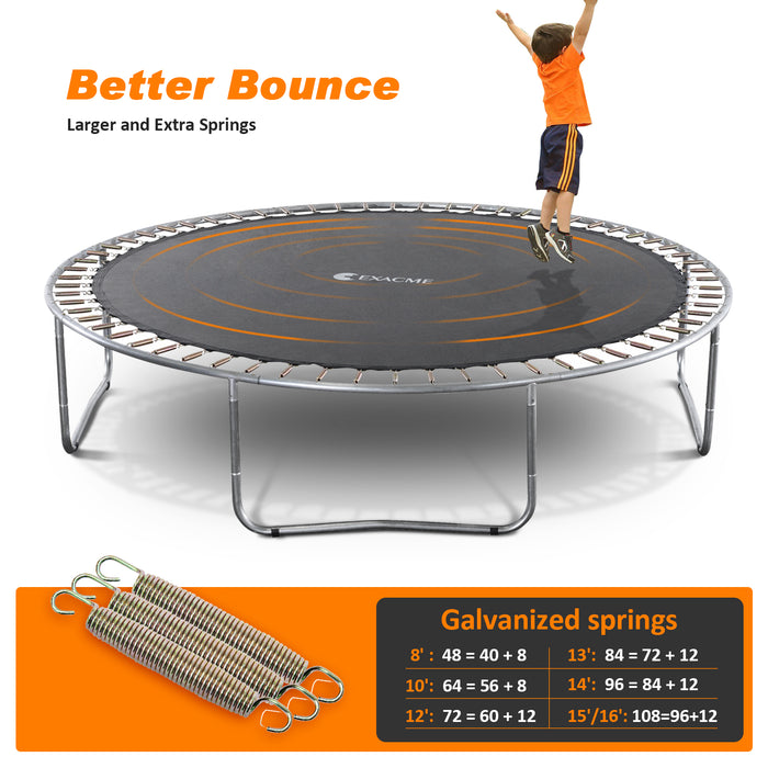 ExacMe Outdoor Trampoline 15 14 13 8 Foot with Rectangular Basketball Hoop Outer Enclosure and Ladder, T8-T16+BH07