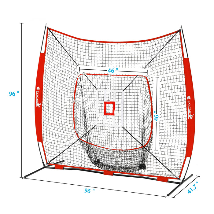 ExacMe 8'×8' 6pc Baseball & Softball Practice Net, Hitting Pitching Net with Strike Zone, Tee, Caddy and Carry Bag, BS096