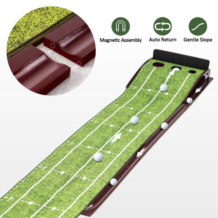 ExacMe Golf Putting Green with Ball Return, 3 Cups, Wood Golf Practice Mat Indoor Outdoor Use, Crystal Velvet Mat, 9.8 Foot, GF345