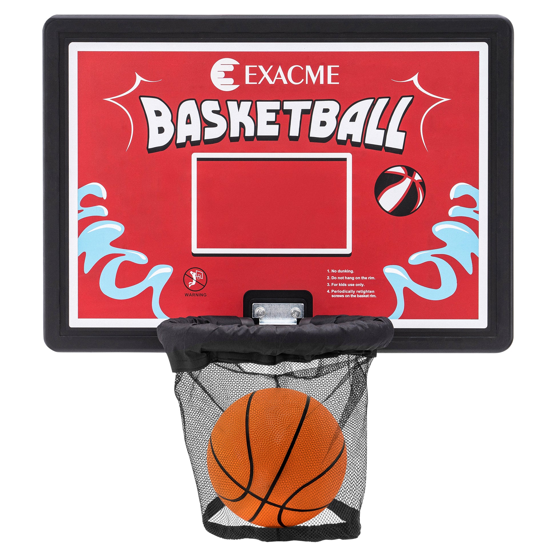 ExacMe Rectangle Basketball Hoop and Ball for Trampoline, 31.9" x 22.8", Attachment for Straight Enclosure Net Pole (Pump, Instruction Manual Included)