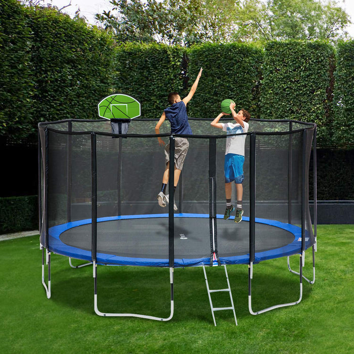 ExacMe 15 Foot Luxury Trampoline with Basketball and Premium Enclosure Carbon Fiber Rod, 400 LBS Weight Limit, L15+BH04